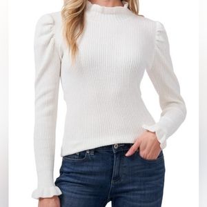 Cece ribbed mock neck sweater with ruffle sleeves Cotton blend Size XL